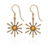 Silver Forest Cabochon and Spokes Gold Metal Drop Earrings