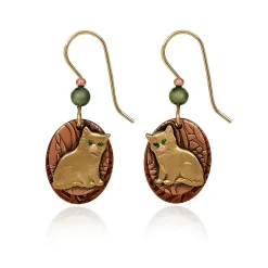 Silver Forest Cat on Layered Gold-Tone Mixed Metal Drop Earrings
