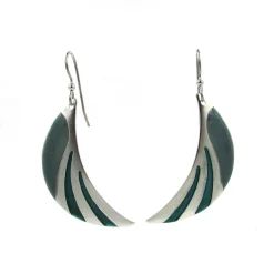 Silver Forest Crescent Moon Silver and Teal Drop Earrings