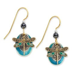 Silver Forest Dragonfly Layered Turquoise Oval Drop Earrings