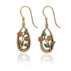 Silver Forest Flowers and Leaves on Gold Metal Teardrop Earrings