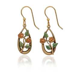 Silver Forest Flowers and Leaves on Gold Metal Teardrop Earrings