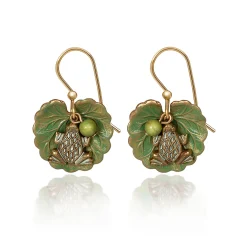 Silver Forest Frog on Lily Pad Layered Gold-Tone Metal Drop Earrings