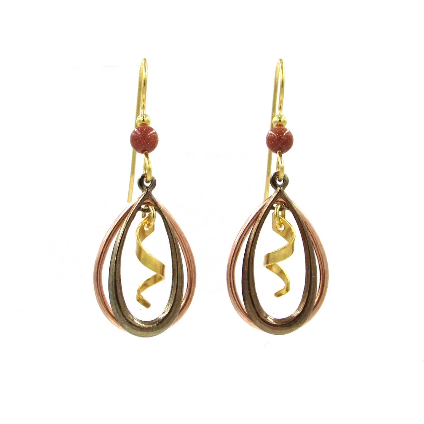 Silver Forest Gold-Tone Mixed Metal Spiral Teardrop Earrings