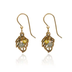 Silver Forest Gold-Tone Open Leaf Beaded Metal Drop Earrings