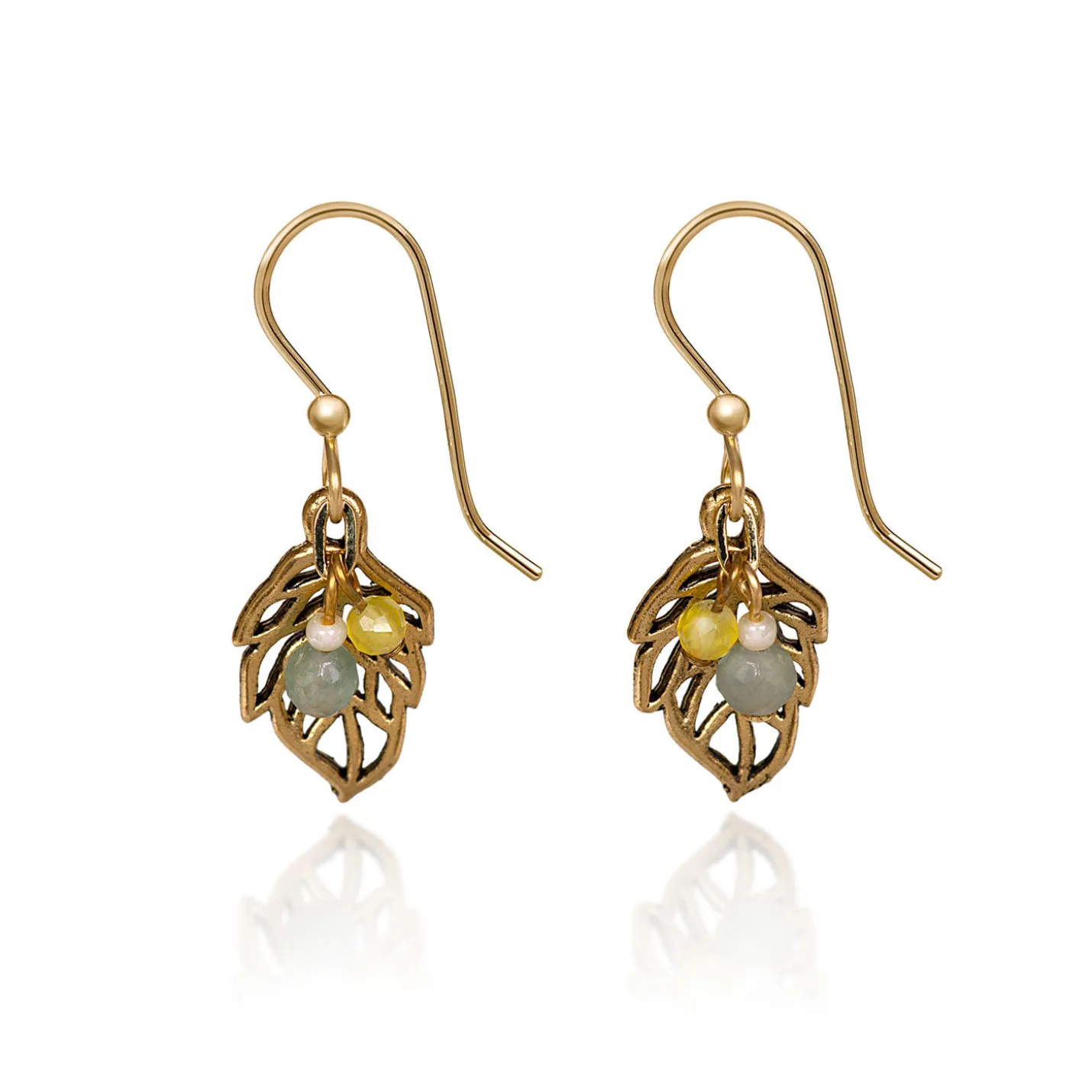 Silver Forest Gold-Tone Open Leaf Beaded Metal Drop Earrings
