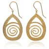 Silver Forest Gold-Tone Teardrop Hammered Metal Drop Earrings With Coil