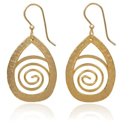 Silver Forest Gold-Tone Teardrop Hammered Metal Drop Earrings With Coil