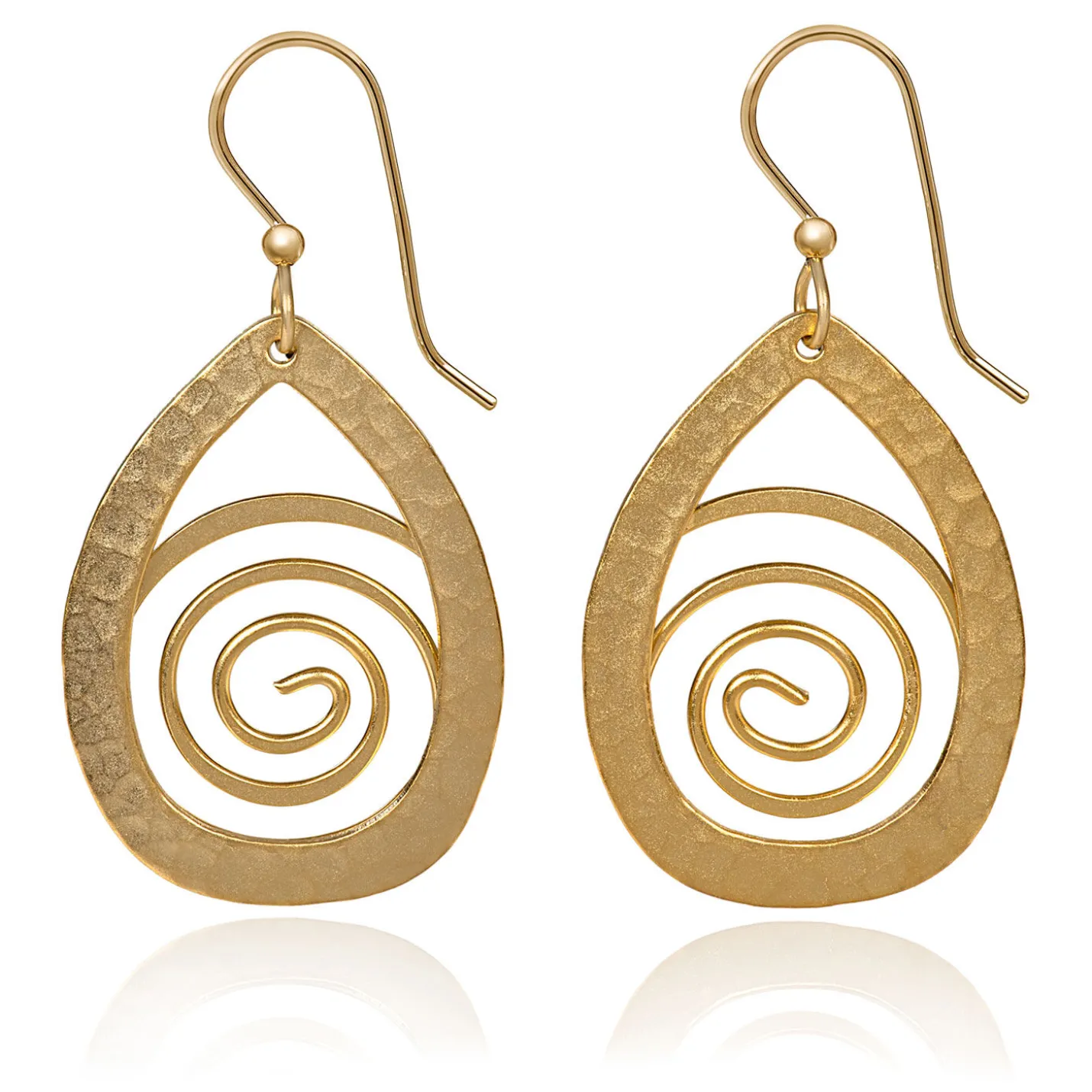 Silver Forest Gold-Tone Teardrop Hammered Metal Drop Earrings With Coil