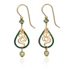 Silver Forest Green and Gold Open Teardrop Earrings