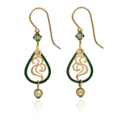 Silver Forest Green and Gold Open Teardrop Earrings