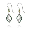 Silver Forest Green and Silver-Tone Flame Layered Metal Drop Earrings