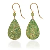 Silver Forest Green on Gold Metal Embossed Flower Teardrop Earrings