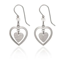 Silver Forest Heart in Open Heart Silver Metal Drop Earrings