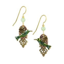 Silver Forest Hummingbird Layered Gold-Tone Metal Drop Earrings