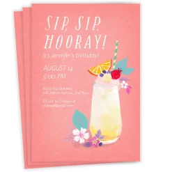 Sip Sip Hooray Fruity Drink Flat Birthday Invitation