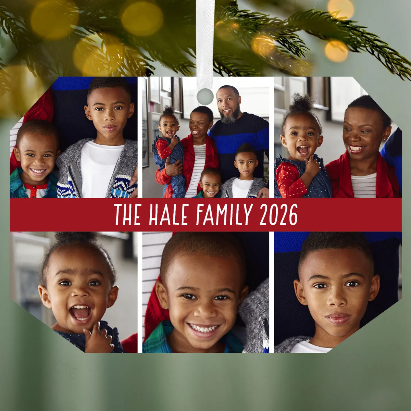 Six-Photo Metal Personalized Ornament, Custom Photo and Text