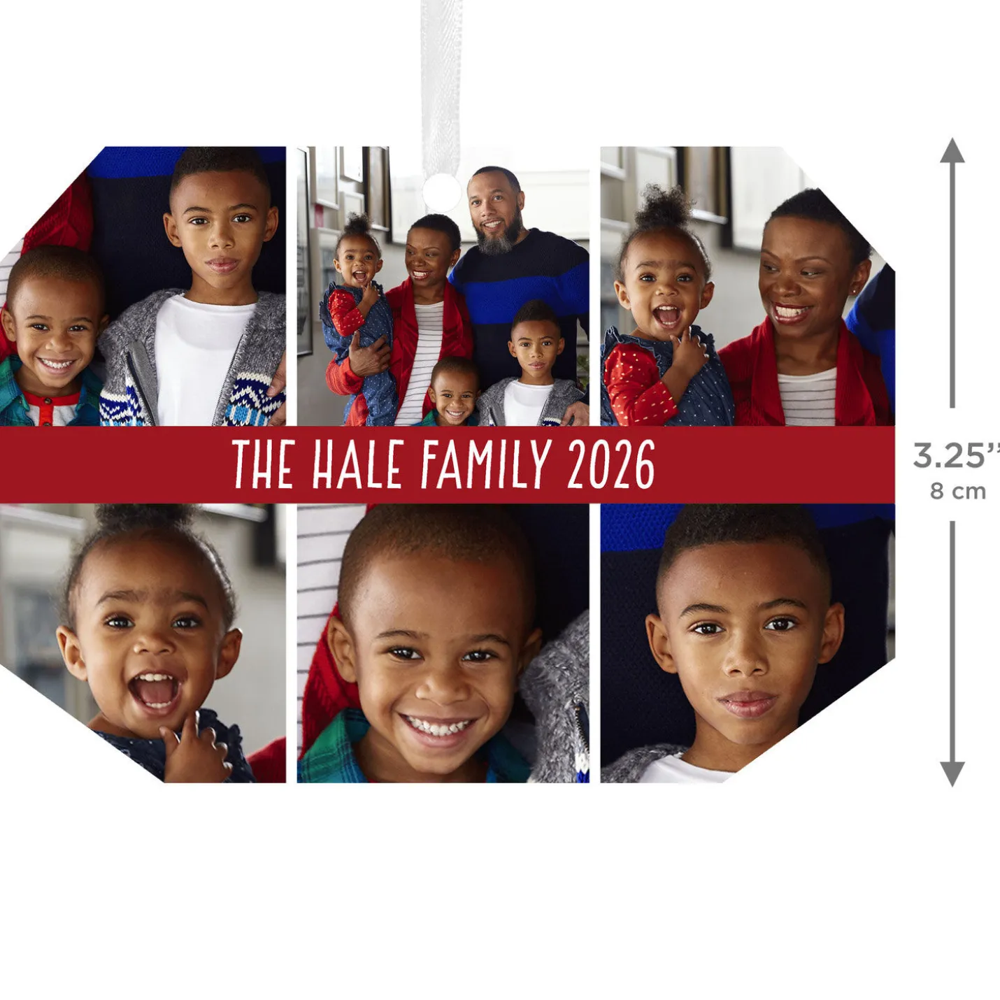 Six-Photo Metal Personalized Ornament, Custom Photo and Text