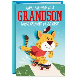 Skateboarding Cheetah Pop-Up Birthday Card for Grandson