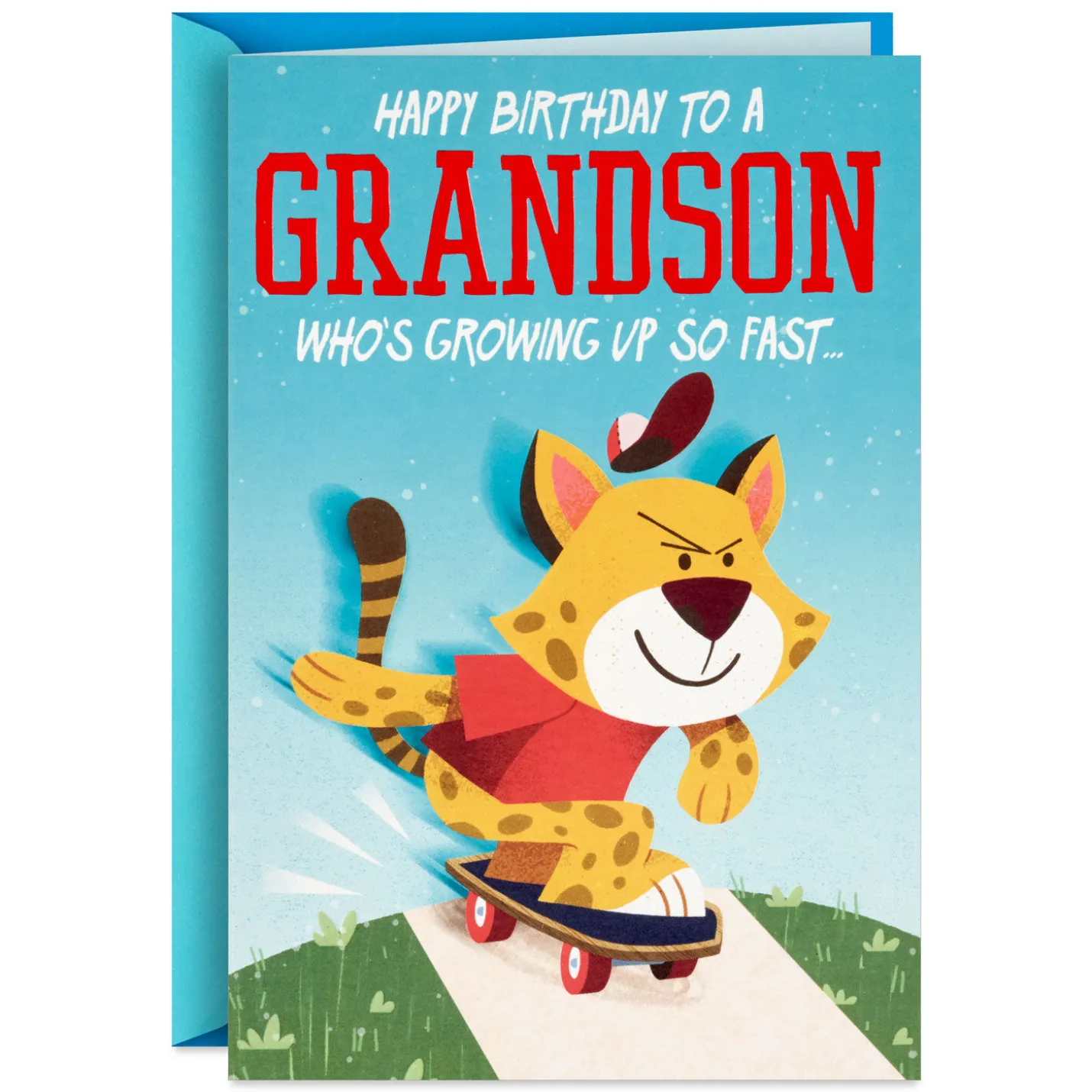 Skateboarding Cheetah Pop-Up Birthday Card for Grandson