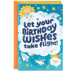 Sky's the Limit Birthday Card for Kids With Coloring Sheets and Paper Airplane Activity