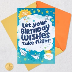 Sky's the Limit Birthday Card for Kids With Coloring Sheets and Paper Airplane Activity
