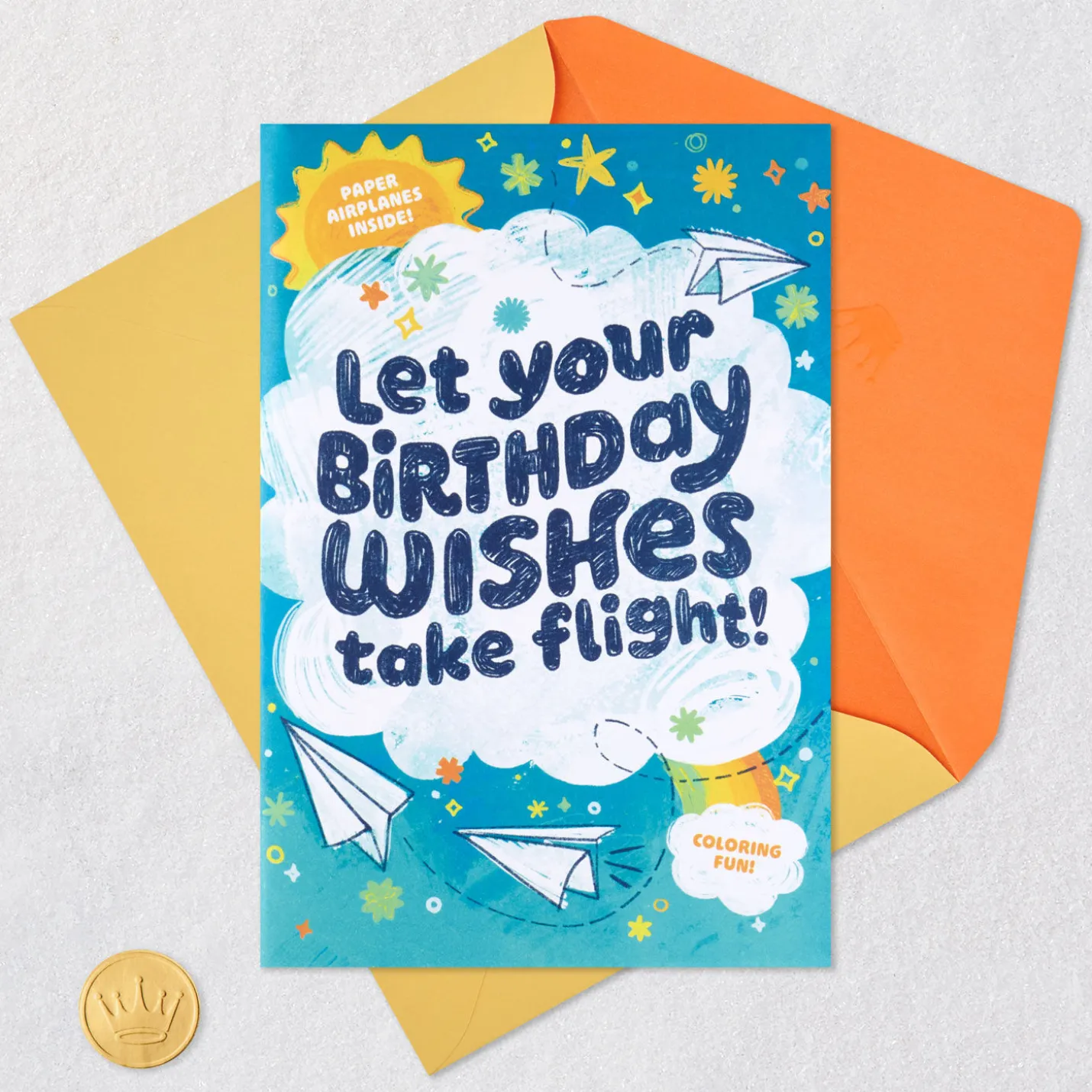 Sky's the Limit Birthday Card for Kids With Coloring Sheets and Paper Airplane Activity