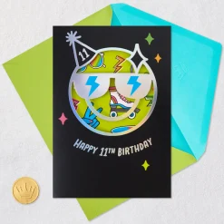 Smiley Face With Sunglasses 11th Birthday Card With Stickers