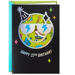 Smiley Face With Sunglasses 11th Birthday Card With Stickers