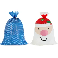 56" Snowflakes and Santa Face 2-Pack Giant Plastic Christmas Gift Bags