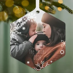 Snowflakes Metal Personalized Ornament, Custom Photo and Text