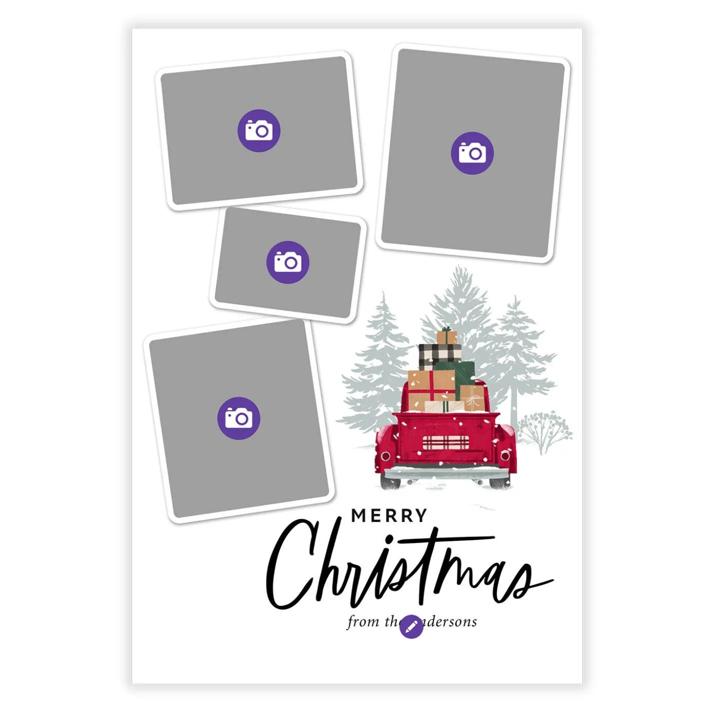 Snowy Red Truck Flat Christmas Photo Card