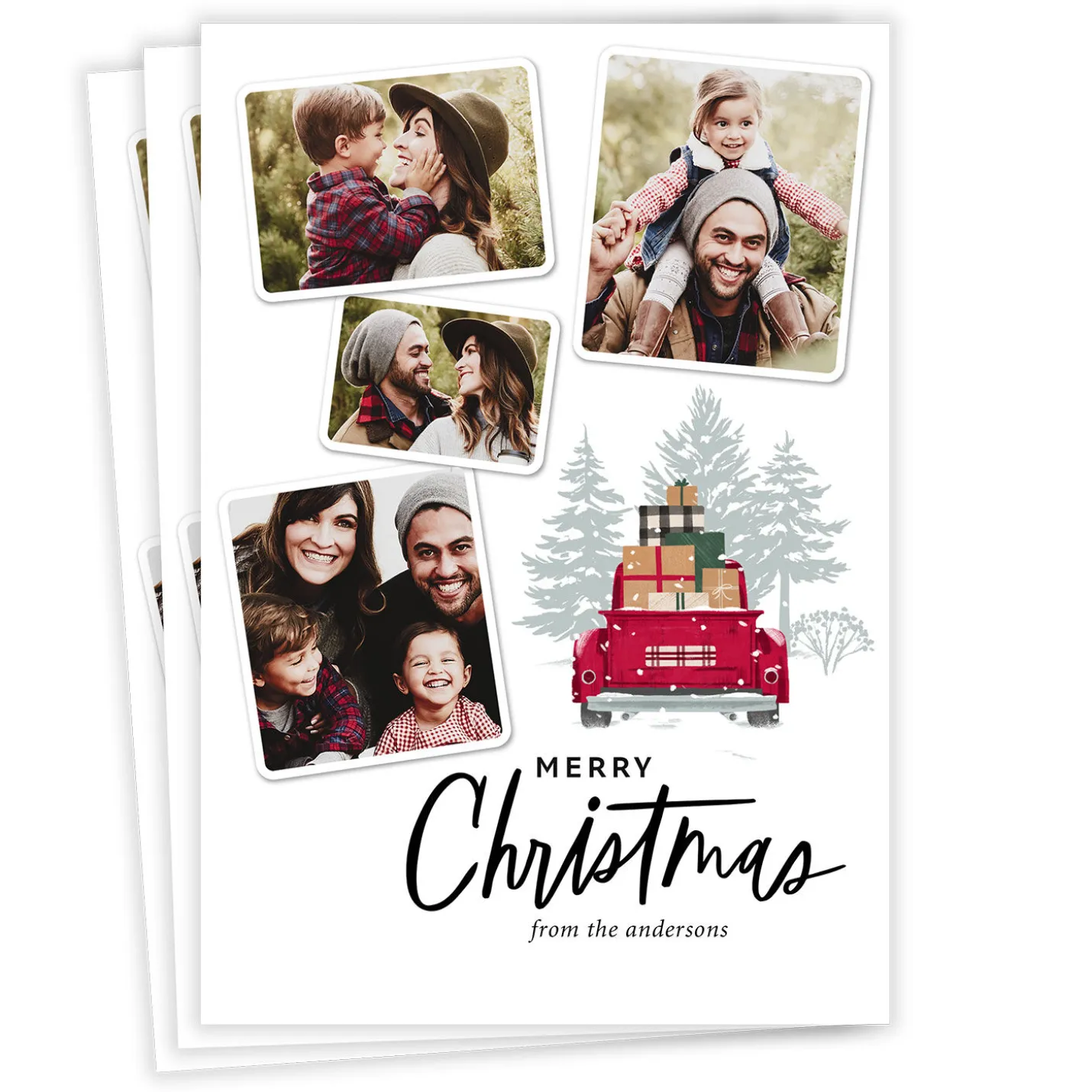 Snowy Red Truck Flat Christmas Photo Card