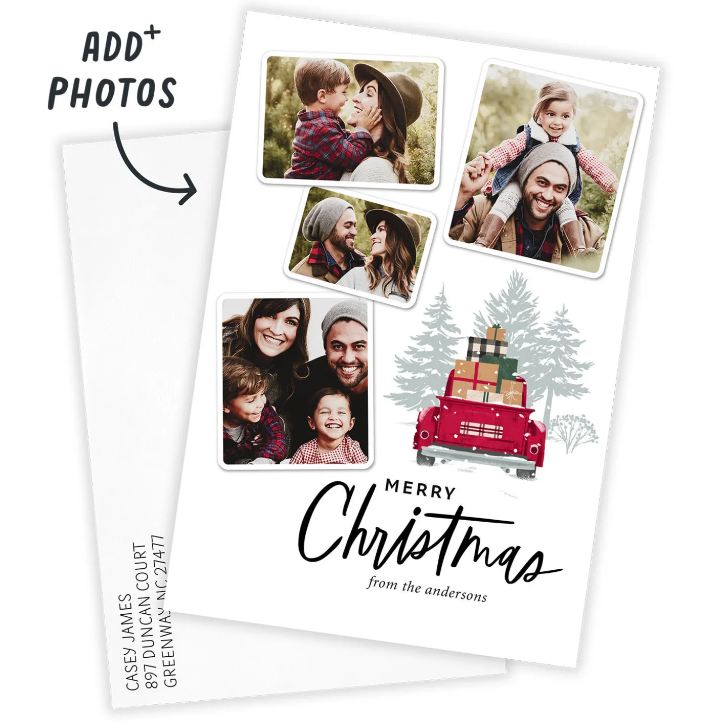 Snowy Red Truck Flat Christmas Photo Card
