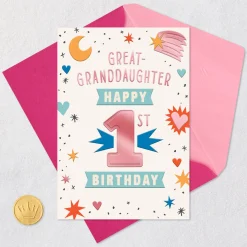 So Much Cuteness and Fun 1st Birthday Card for Great-Granddaughter