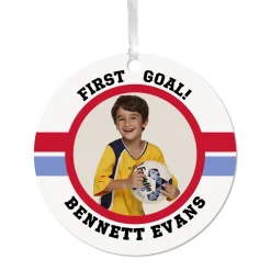 Soccer Round Metal Personalized Ornament, Custom Photo and Text