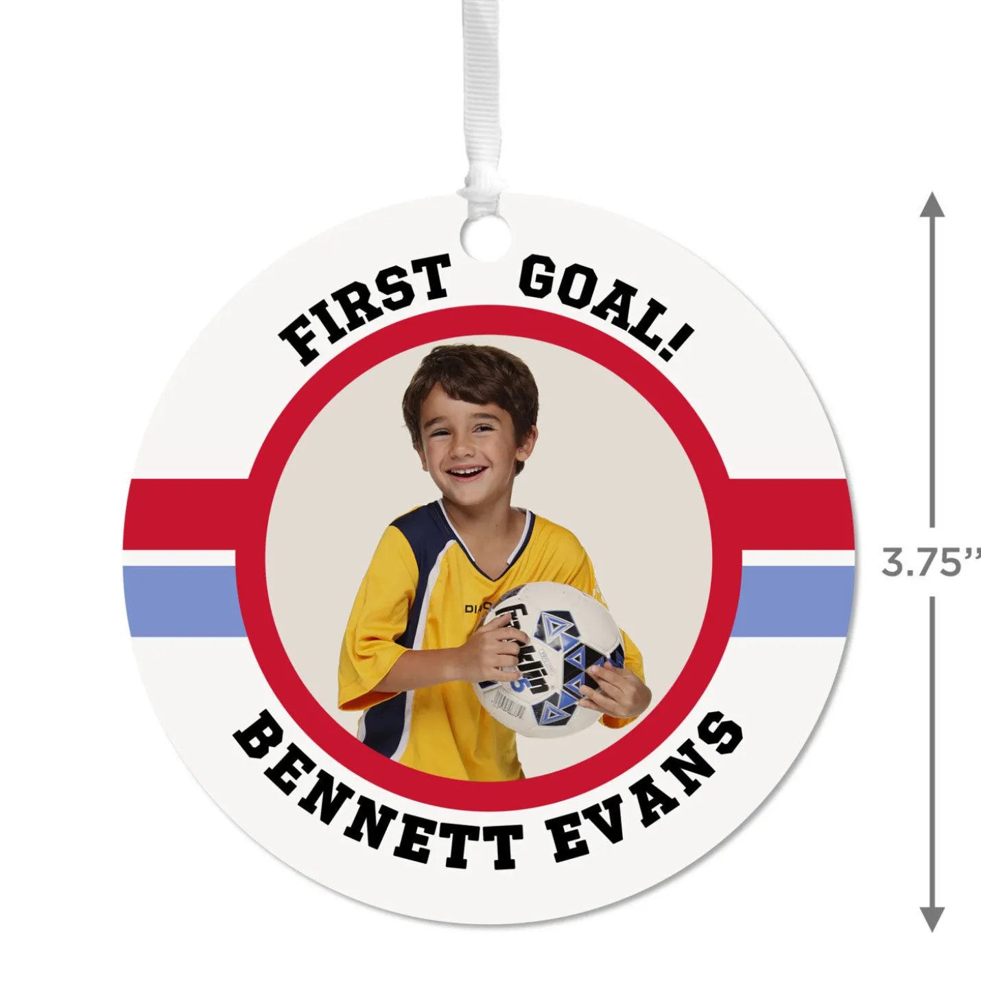 Soccer Round Metal Personalized Ornament, Custom Photo and Text