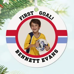 Soccer Round Metal Personalized Ornament, Custom Photo and Text