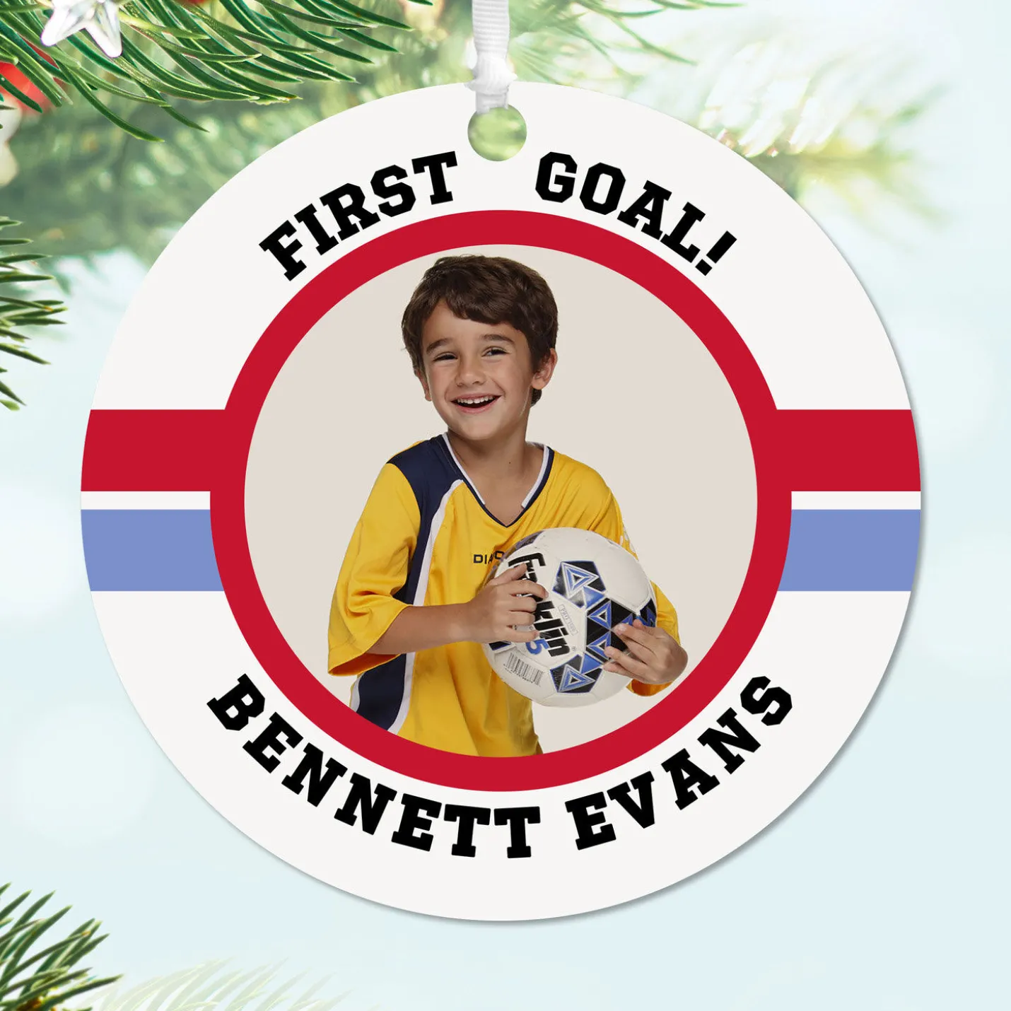 Soccer Round Metal Personalized Ornament, Custom Photo and Text