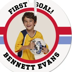 Soccer Round Metal Personalized Ornament, Custom Photo and Text