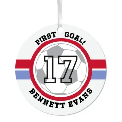 Soccer Round Metal Personalized Ornament, Custom Text