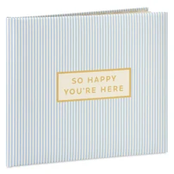 So Happy You're Here Blue and White Striped Guest Book