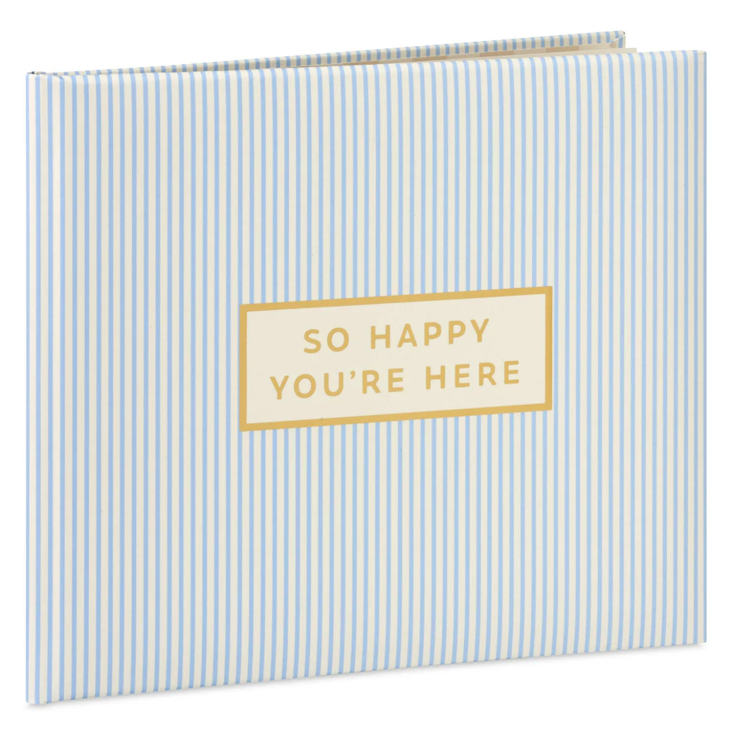 So Happy You're Here Blue and White Striped Guest Book