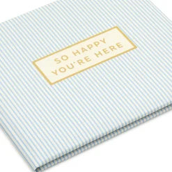So Happy You're Here Blue and White Striped Guest Book