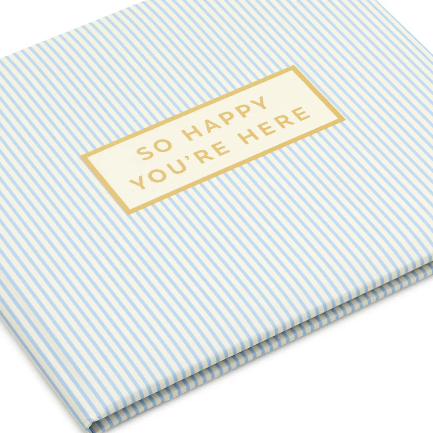 So Happy You're Here Blue and White Striped Guest Book
