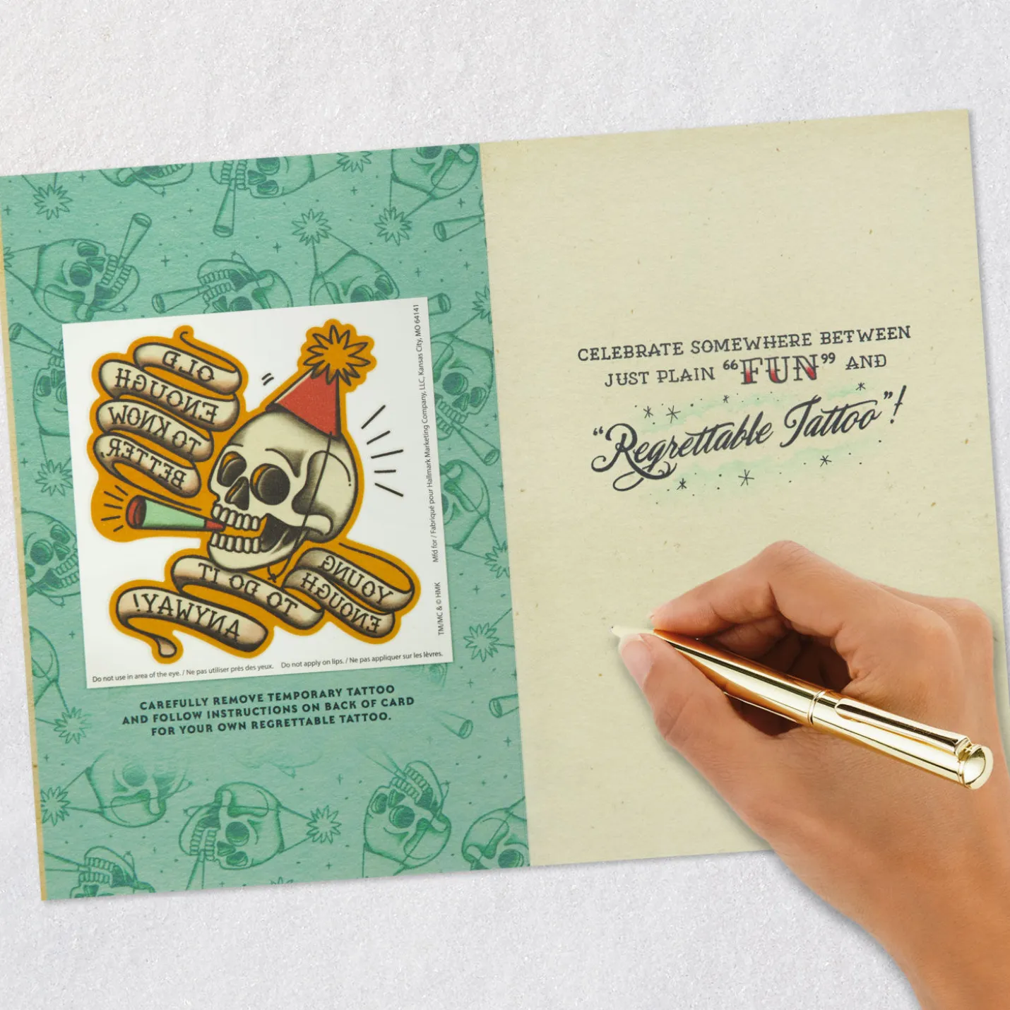 Somewhere Between "Fun" and "Regrettable Tattoo" Birthday Card With Temporary Tattoo
