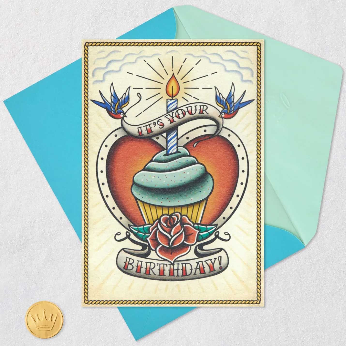 Somewhere Between "Fun" and "Regrettable Tattoo" Birthday Card With Temporary Tattoo