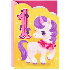 Sparkles and Rainbows Cute Unicorn First Birthday Card