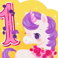 Sparkles and Rainbows Cute Unicorn First Birthday Card
