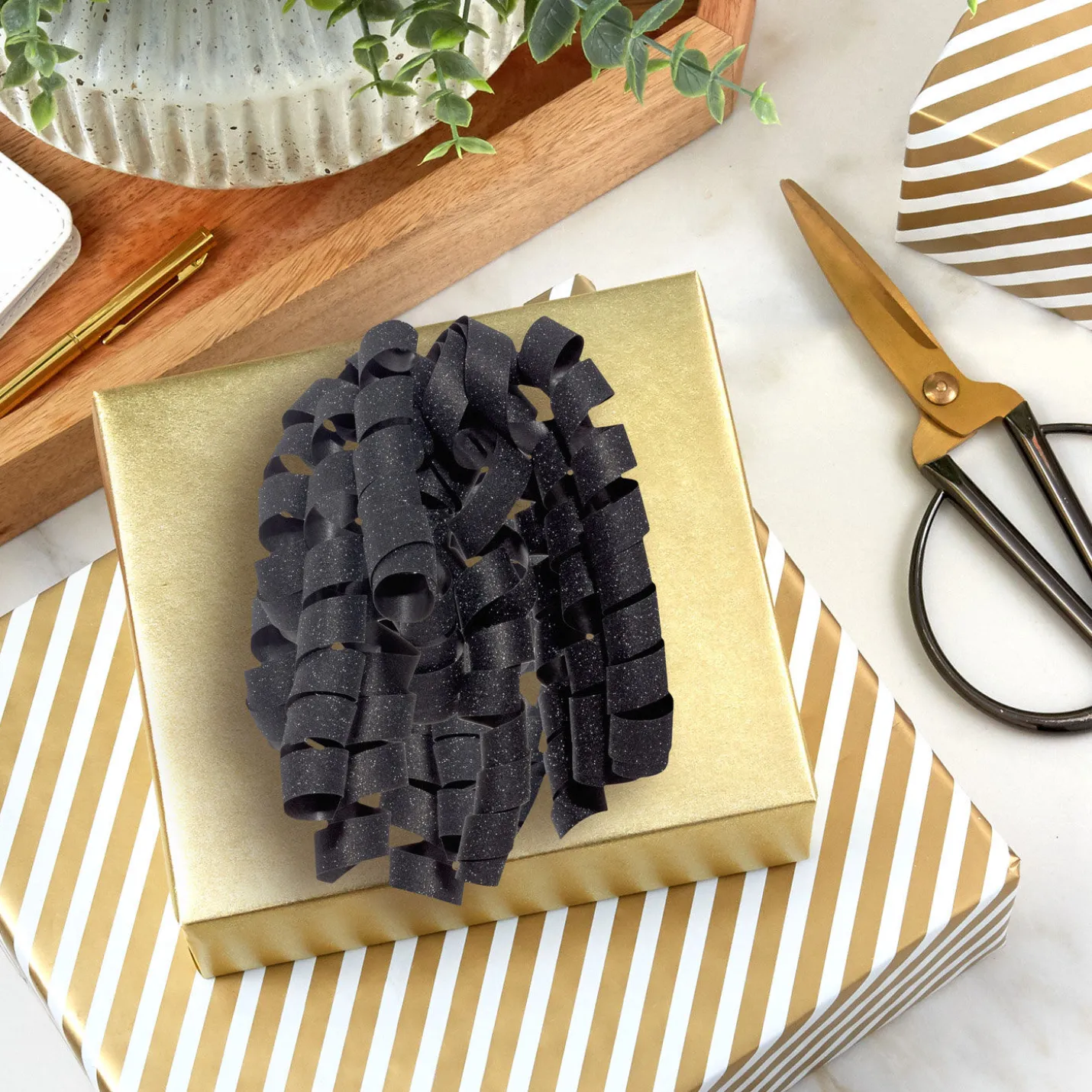6.5" Sparkling Black Curly Ribbon Gift Bow